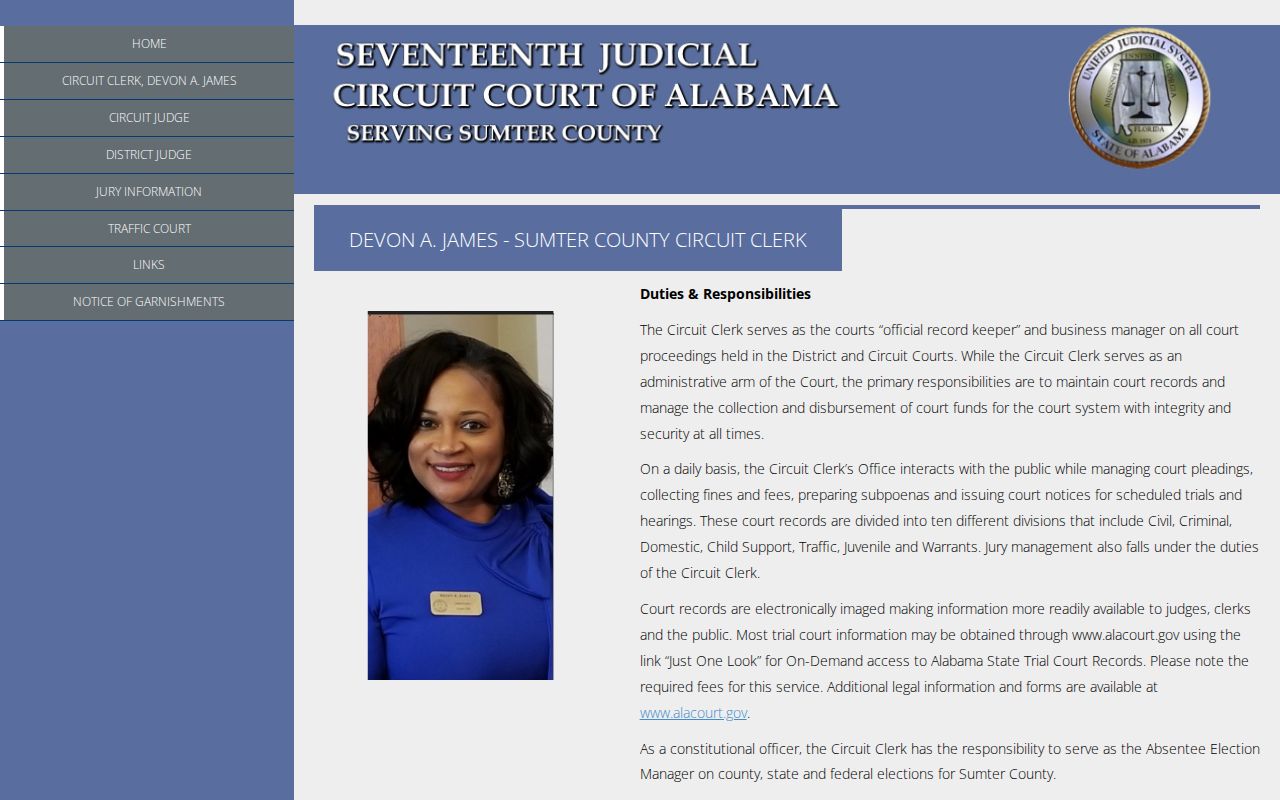 Sumter County Circuit Clerk court docket and record services