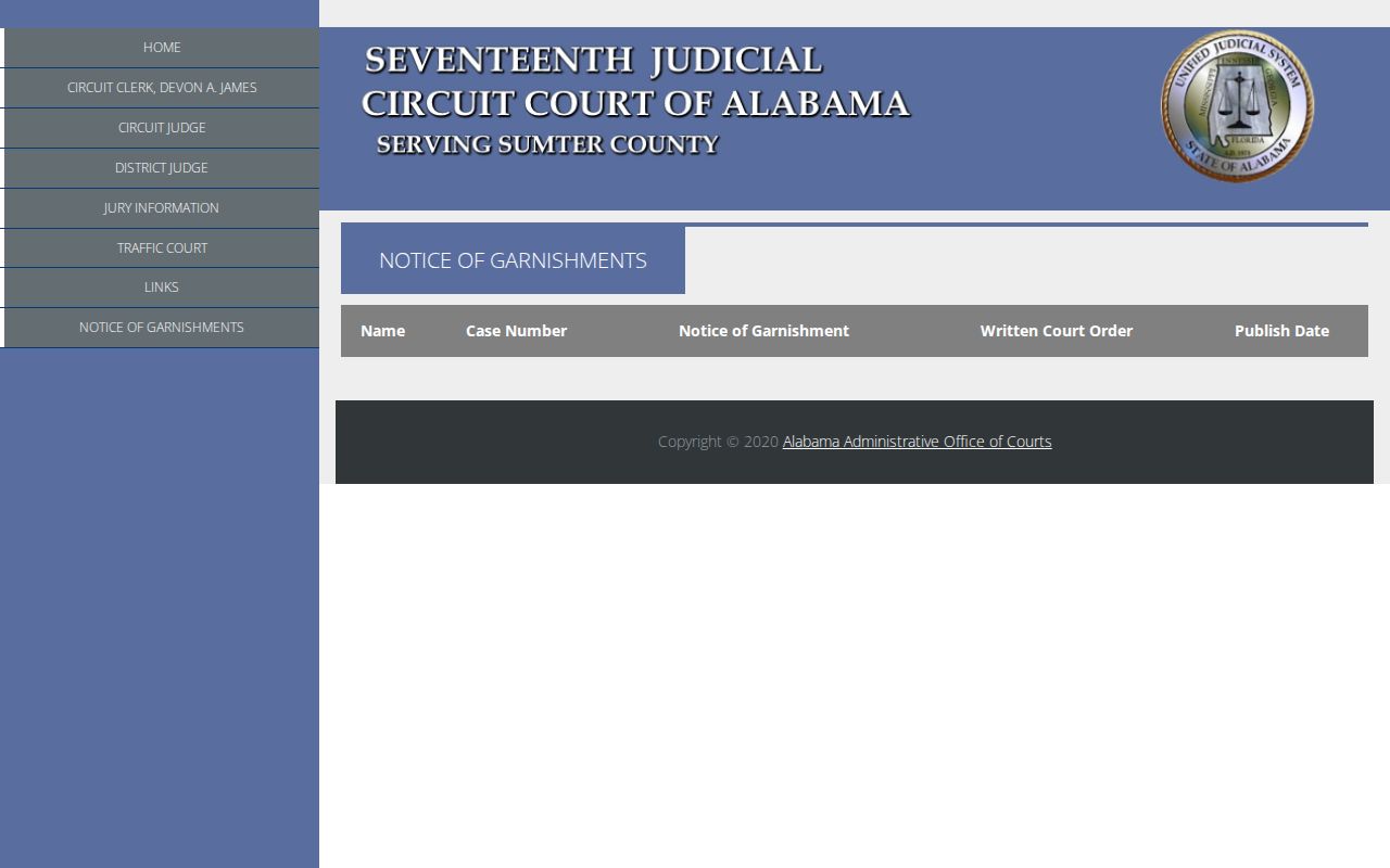 Sumter County civil docket garnishment notice calendar