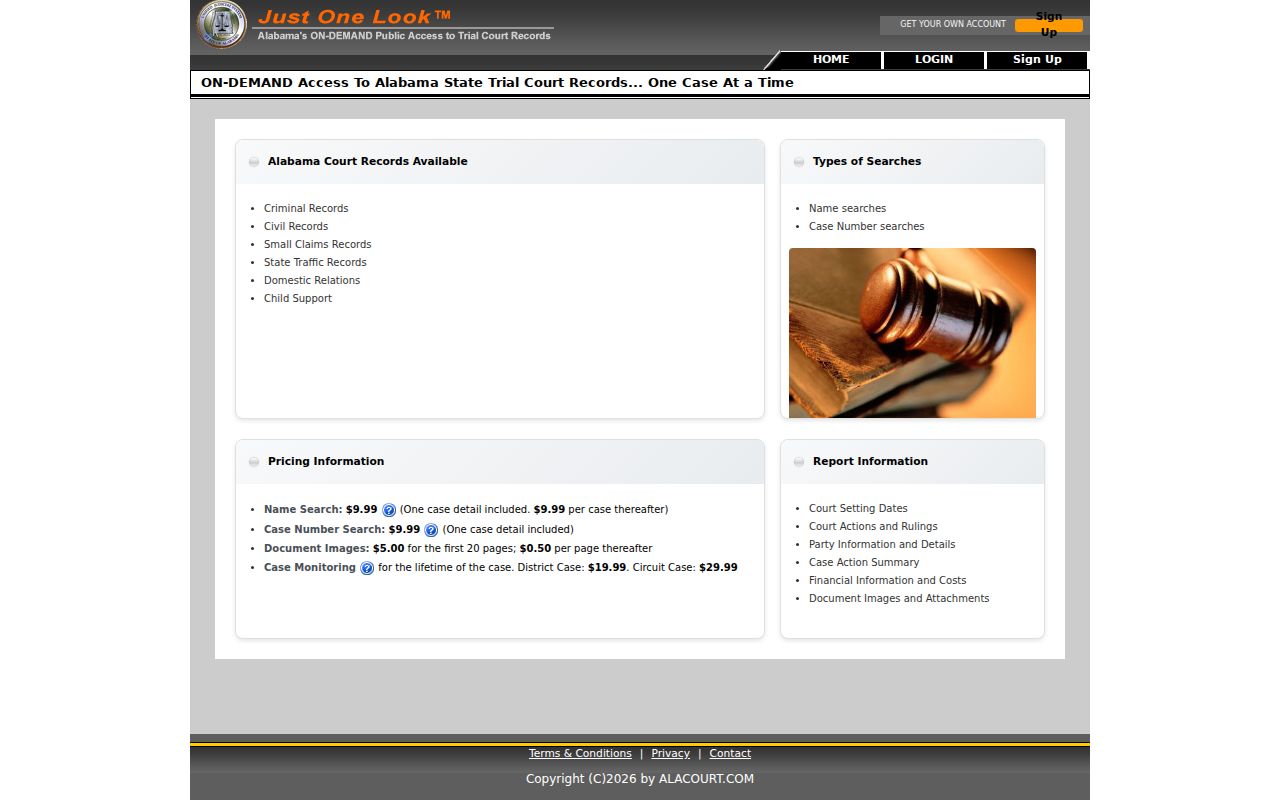 Sumter County court calendar access through AlaCourt
