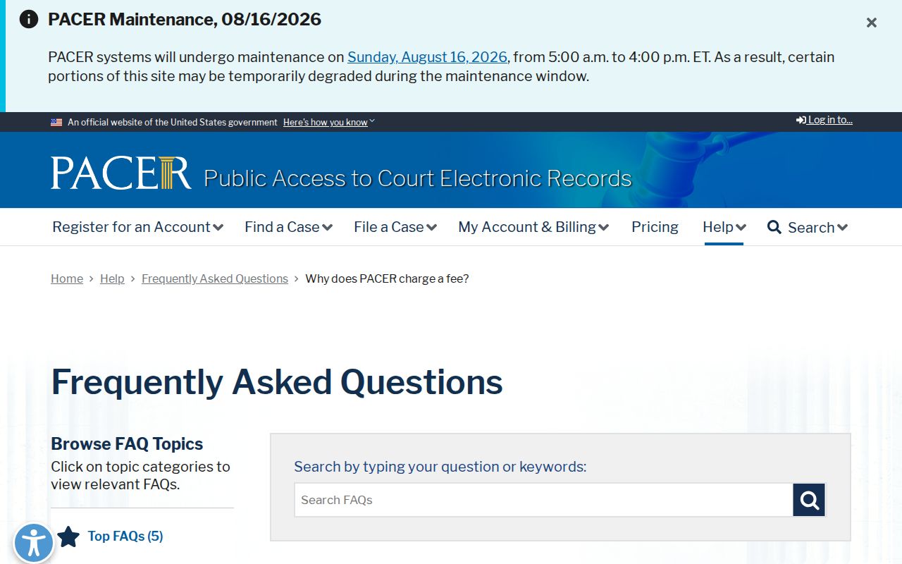 Cuba court docket boundary and official PACER federal fee information