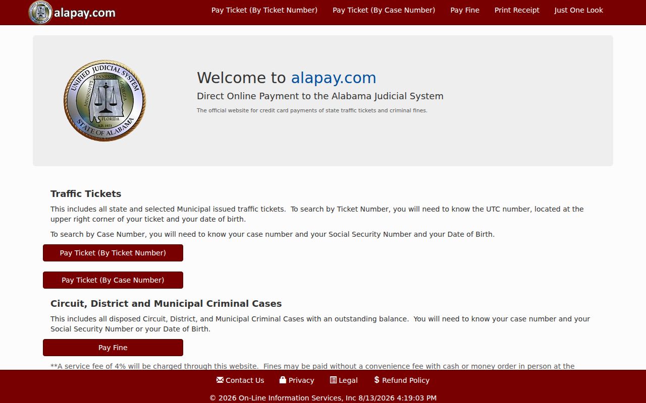 Alapay channel for Sumter County traffic court record payments