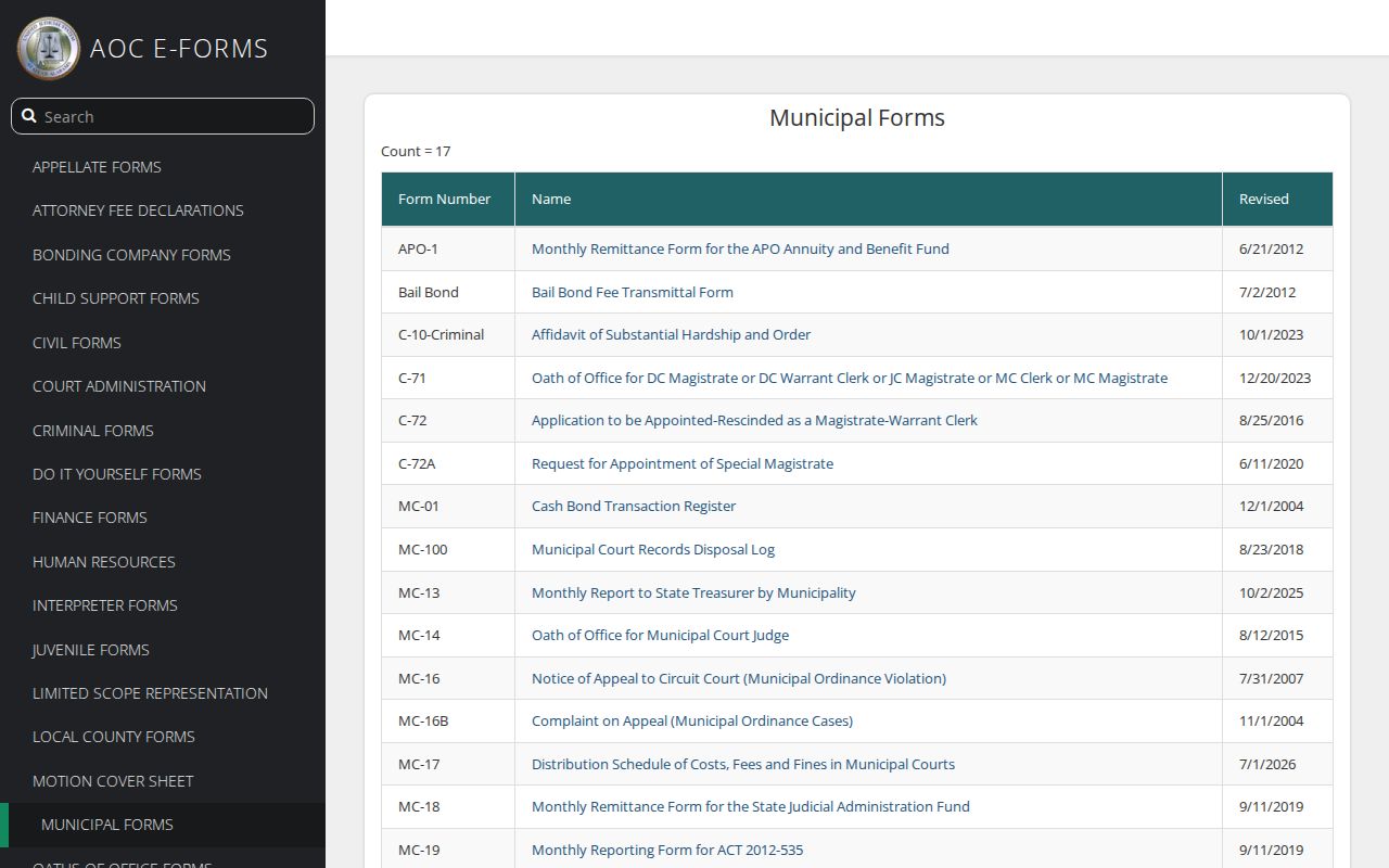 Municipal forms related to Sumter County traffic court records
