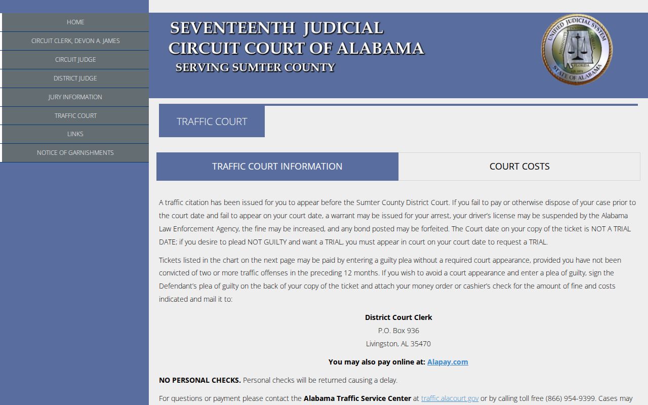 Sumter County traffic court records and ticket instructions